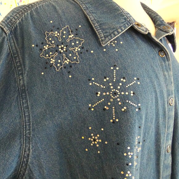 3 for $50💚Liz&Me Denim Snap Up Long Sleeve Top - Picture 3 of 7